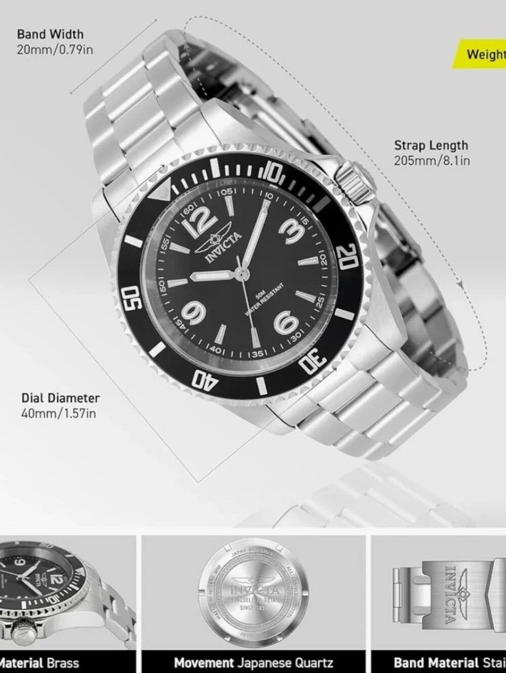 Invicta Specialty Rowan Black Dial / Stainless Steel 40mm Men's Watch NEW
